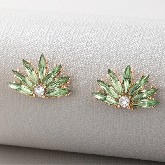 Any 2/$20! Gold & Green Crystal Fan Stud Earrings - Picture 4 of 7